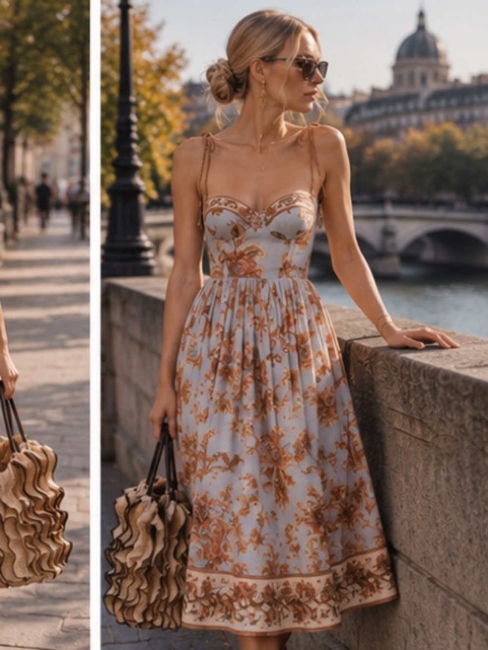 Zimmermann Light Blue Midi Dress with Brown Floral Print